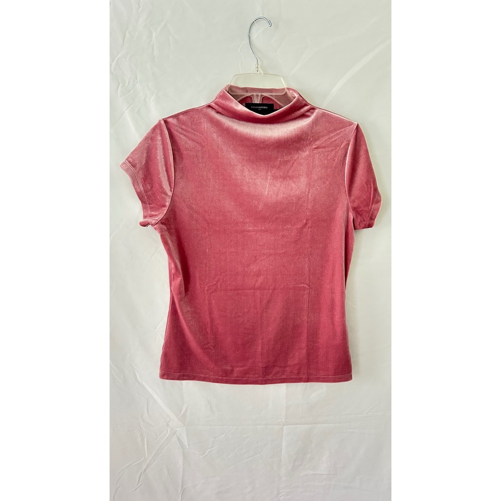 Banana Republic Womens Pink Velvet Mock Neck Short Sleeve Top Size M Blouse